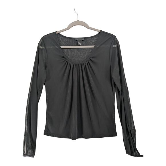 The Limited Sheer Blouse M Black Pleated Long Open Sleeve Crew Neck Shirt Office - Picture 2 of 9